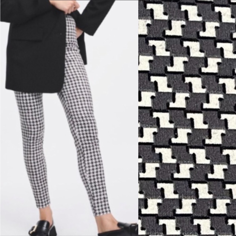 ZARA gray white houndstooth plaid tapered ankle pants size XS